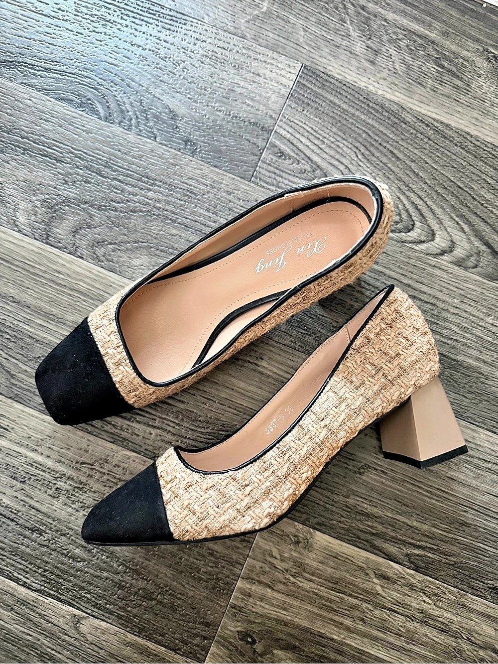 Xin Jing Women's Tweed Colorblock Squared-Toe Heels